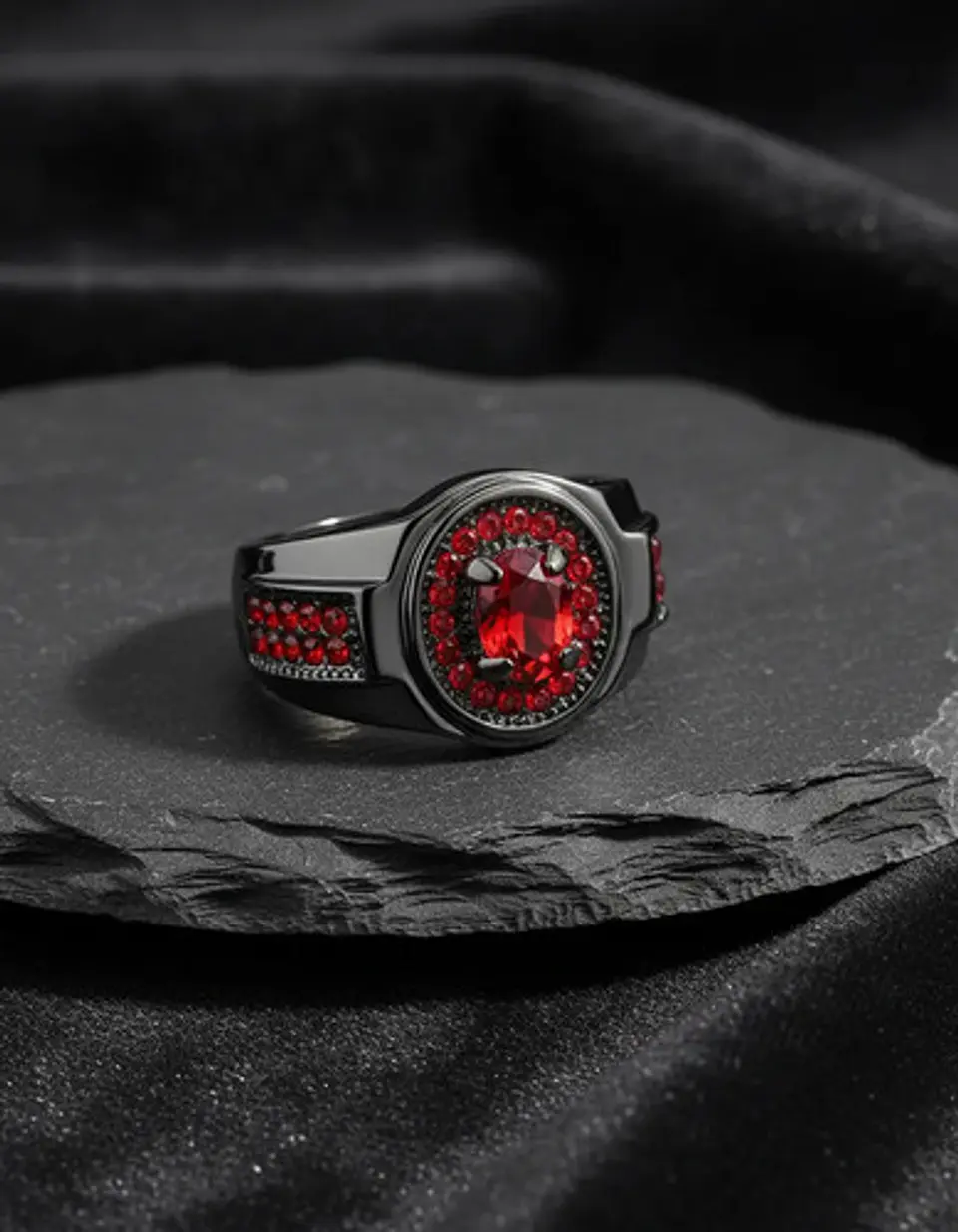 Anillo Moderno Negro Para Mujeres Sello Con Halo Piedras Cz 4