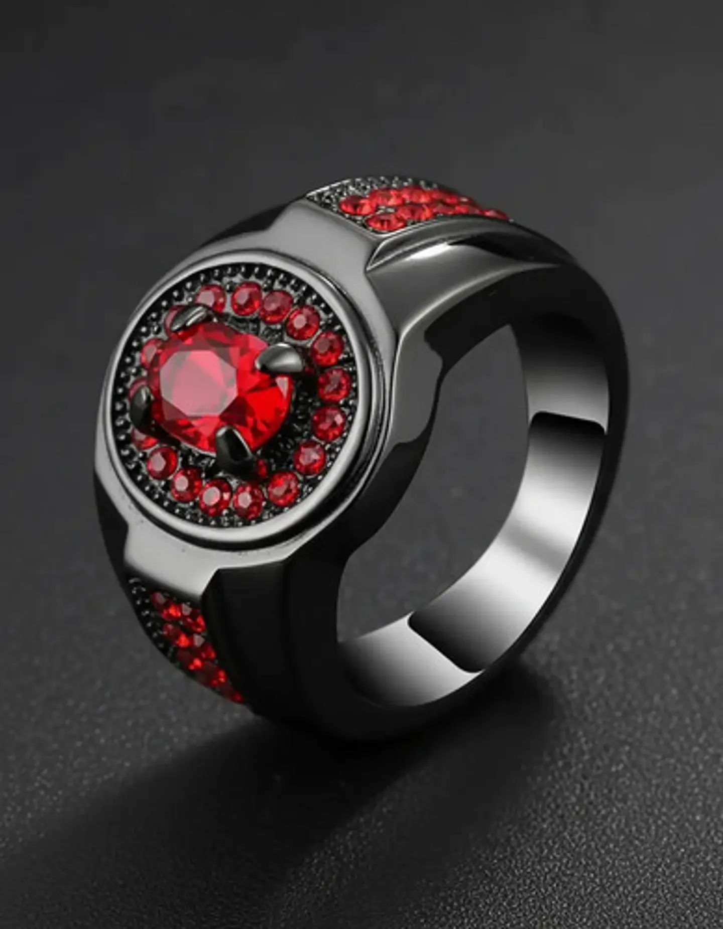 Anillo Moderno Negro Para Mujeres Sello Con Halo Piedras Cz 5