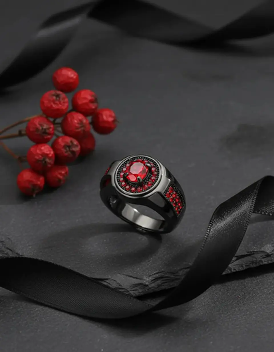 Anillo Moderno Negro Para Mujeres Sello Con Halo Piedras Cz 6
