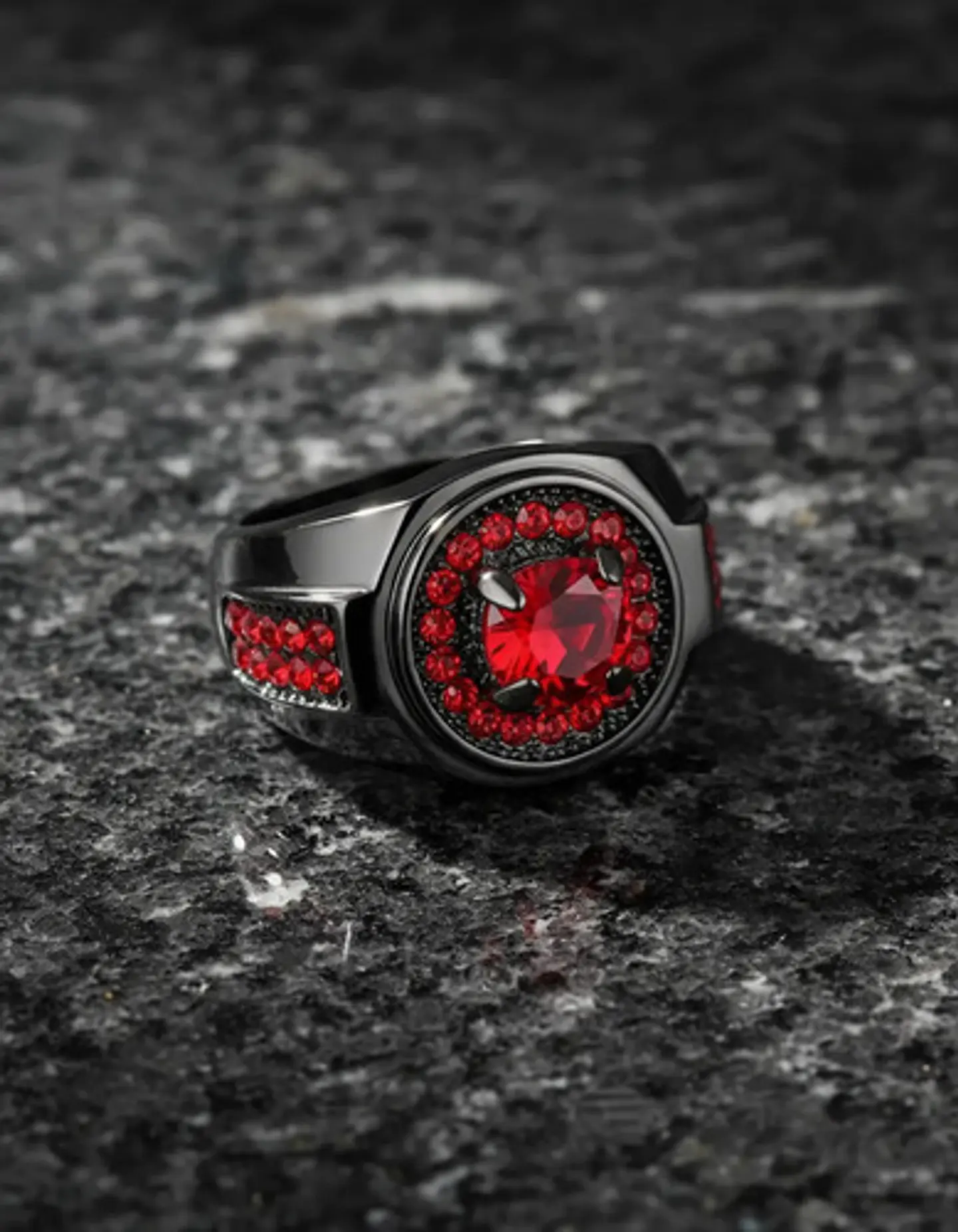 Anillo Moderno Negro Para Mujeres Sello Con Halo Piedras Cz 7
