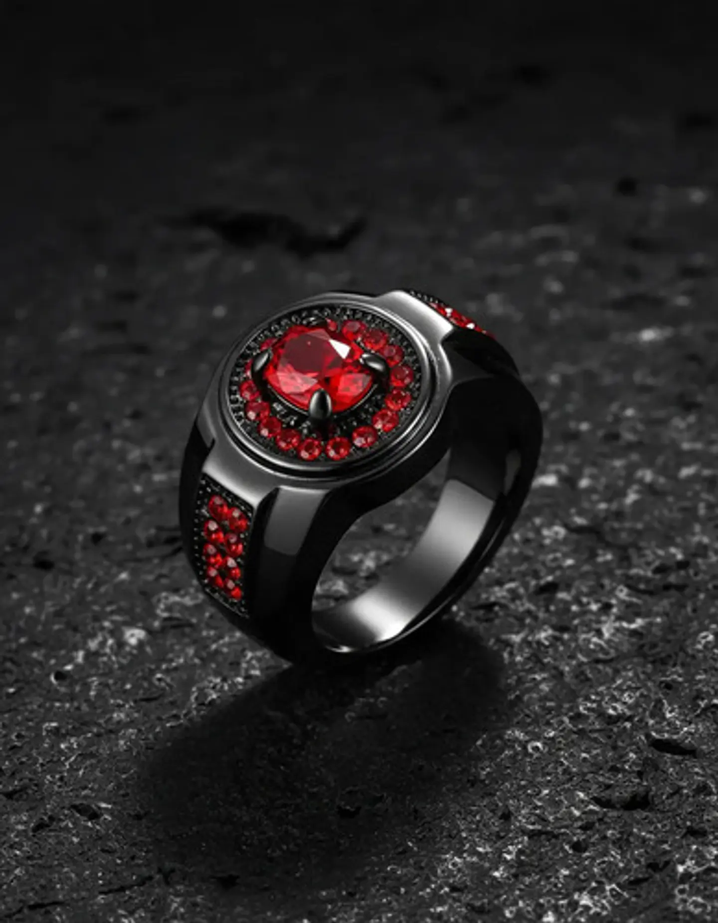 Anillo Moderno Negro Para Mujeres Sello Con Halo Piedras Cz 8