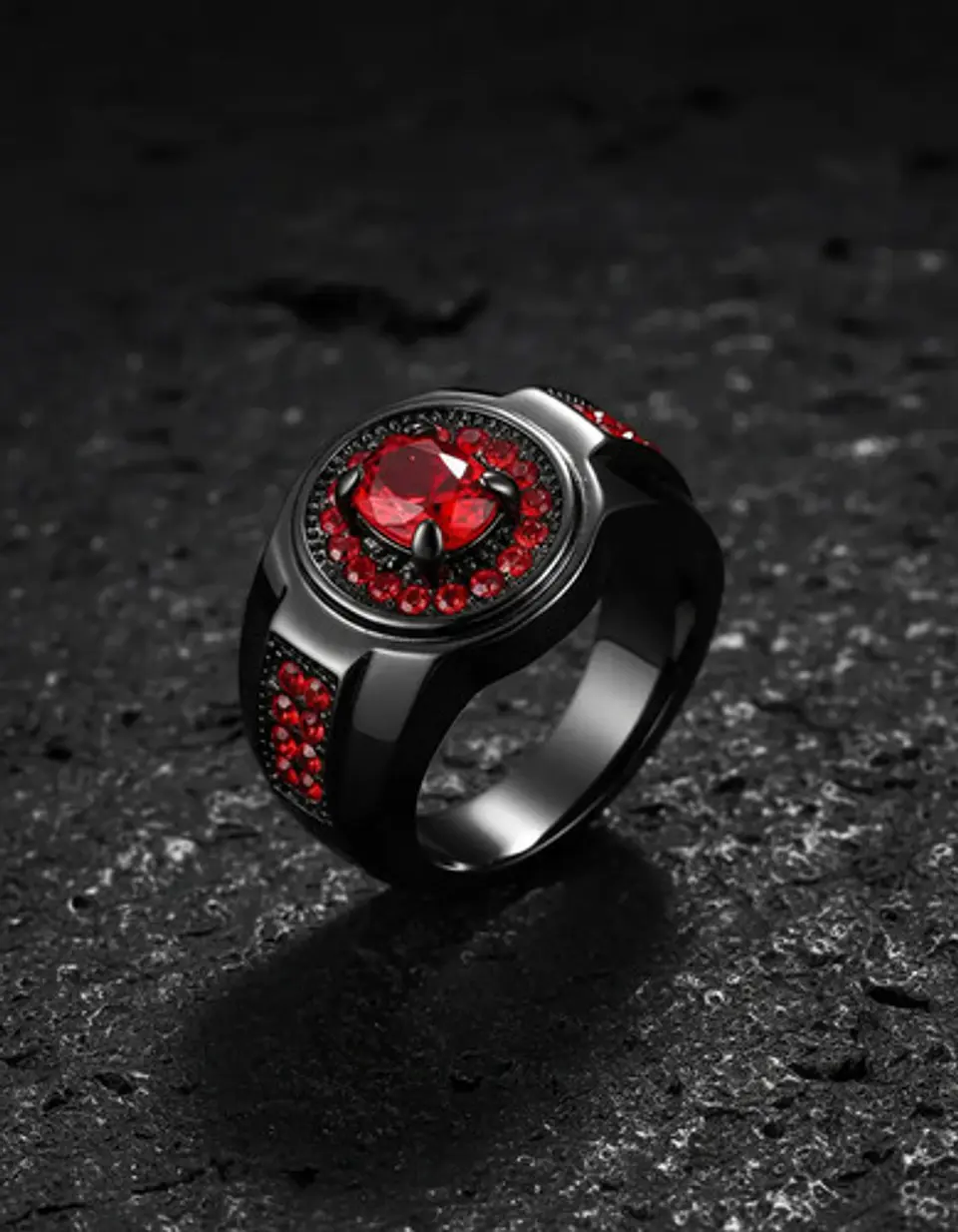 Anillo Moderno Negro Para Mujeres Sello Con Halo Piedras Cz 8