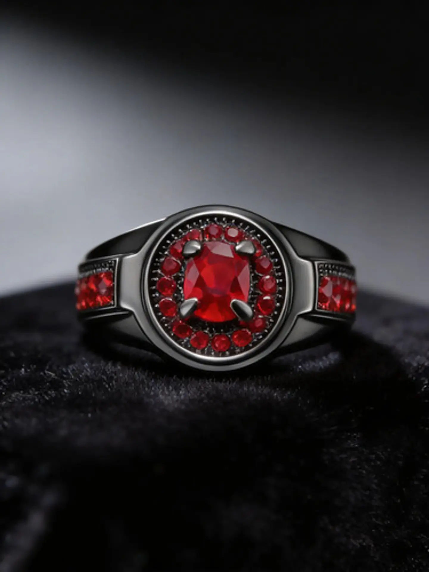 Anillo Moderno Negro Para Mujeres Sello Con Halo Piedras Cz 9