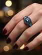 Anillo Moderno Negro Para Mujeres Sello Con Halo Piedras Cz - Miniatura 12