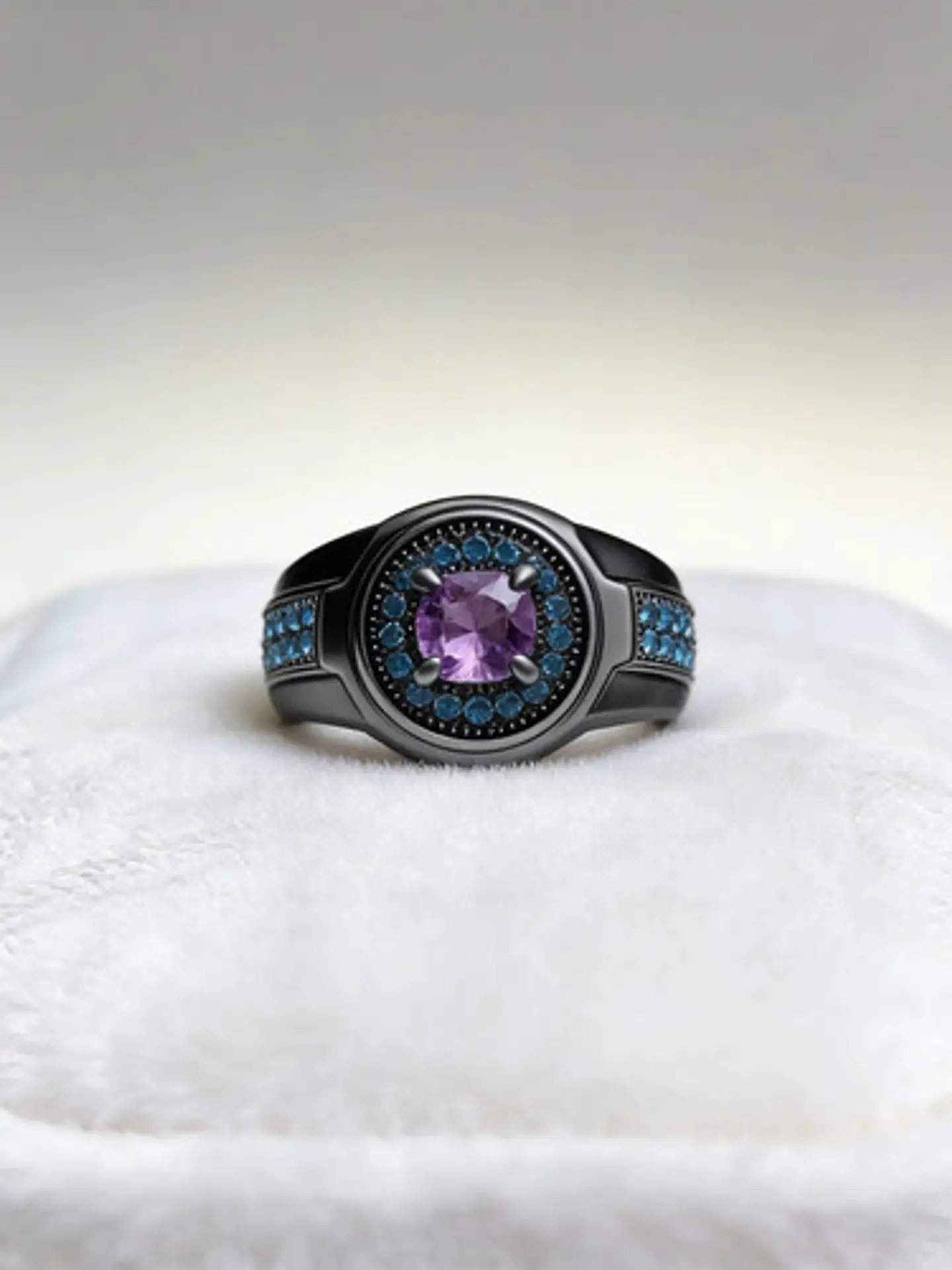 Anillo Moderno Negro Para Mujeres Sello Con Halo Piedras Cz 13