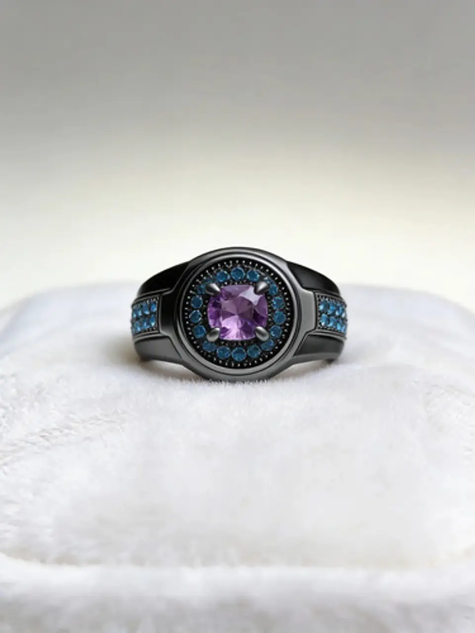 Anillo Moderno Negro Para Mujeres Sello Con Halo Piedras Cz 13