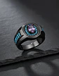 Anillo Moderno Negro Para Mujeres Sello Con Halo Piedras Cz - Miniatura 14
