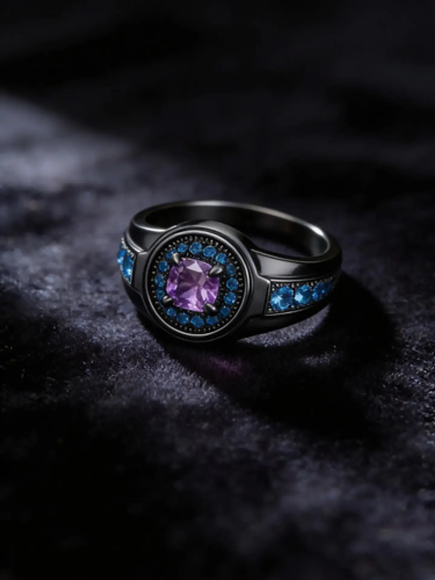 Anillo Moderno Negro Para Mujeres Sello Con Halo Piedras Cz 16