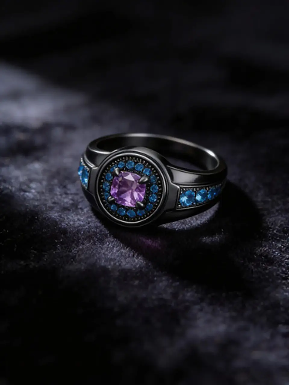 Anillo Moderno Negro Para Mujeres Sello Con Halo Piedras Cz 16