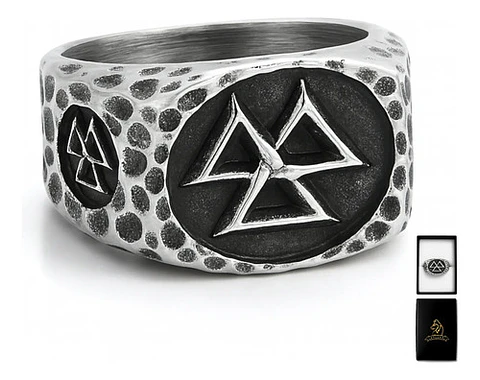 Anillo Vikingo De Acero Para Hombre Con Valknut Ægishjálmur