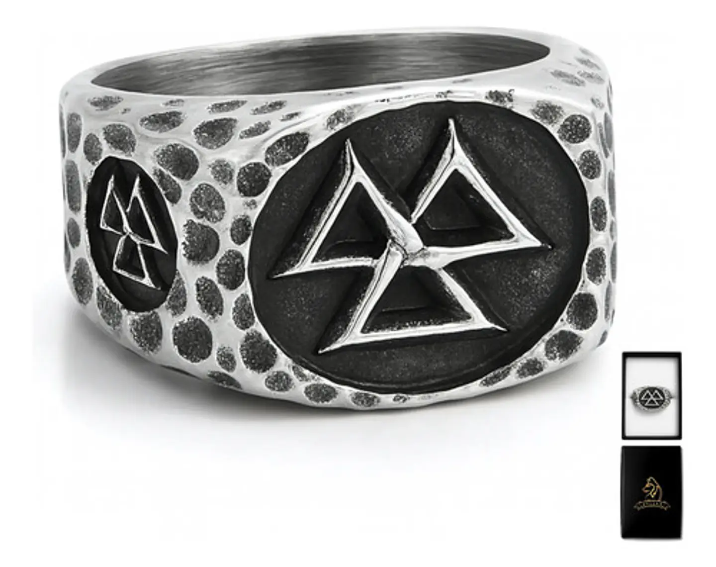 Anillo Vikingo De Acero Para Hombre Con Valknut Ægishjálmur 1