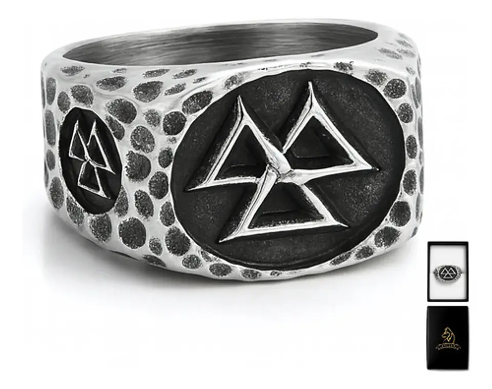 Anillo Vikingo De Acero Para Hombre Con Valknut Ægishjálmur 1