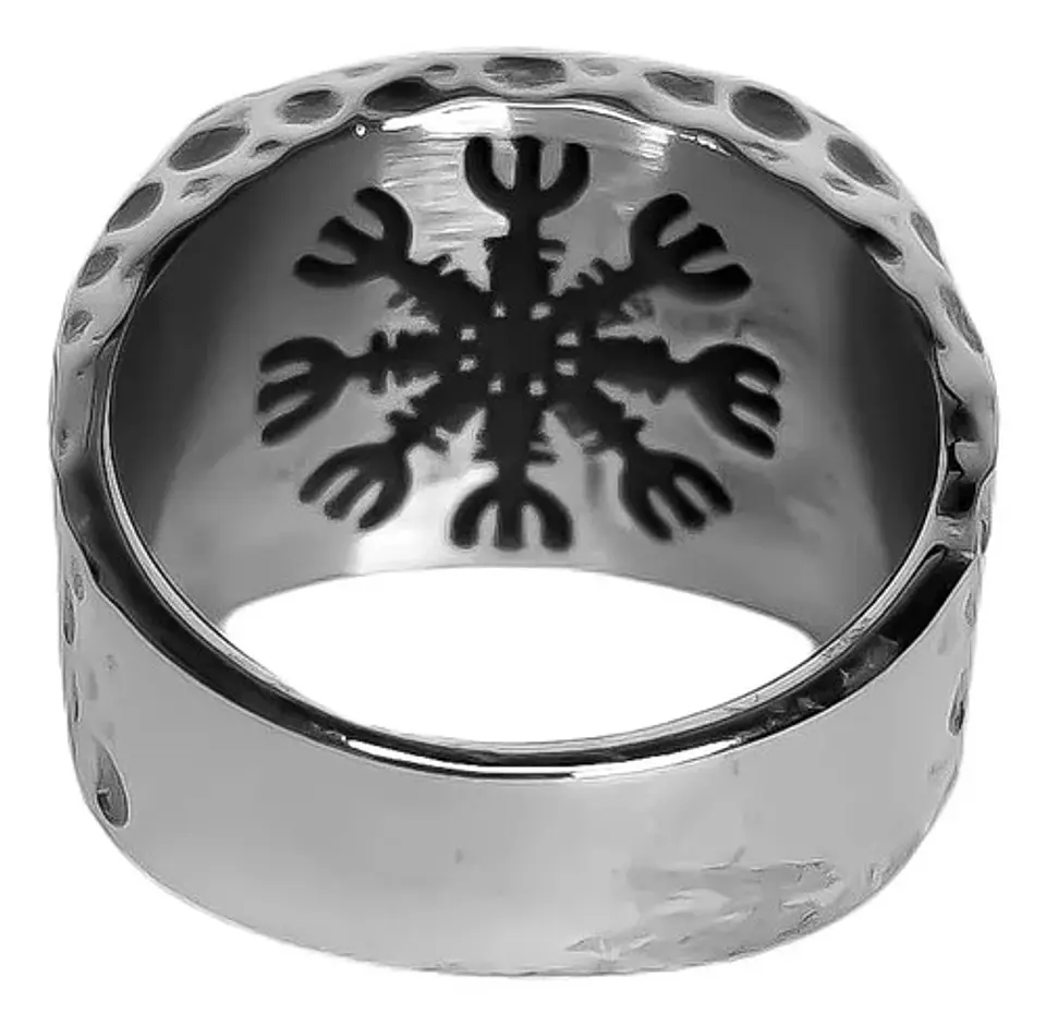 Anillo Vikingo De Acero Para Hombre Con Valknut Ægishjálmur 3