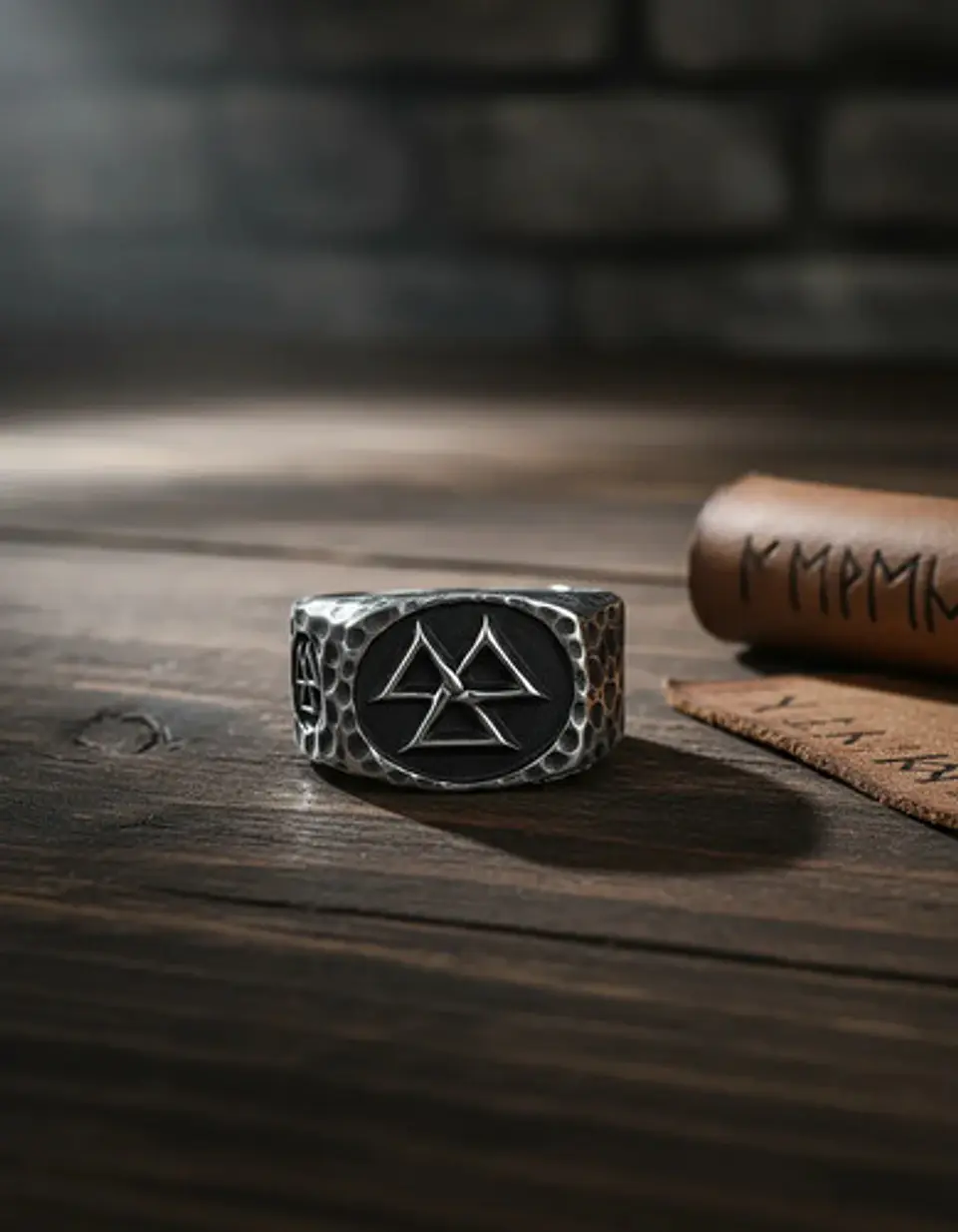Anillo Vikingo De Acero Para Hombre Con Valknut Ægishjálmur 6