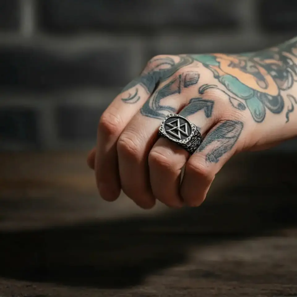 Anillo Vikingo De Acero Para Hombre Con Valknut Ægishjálmur 8
