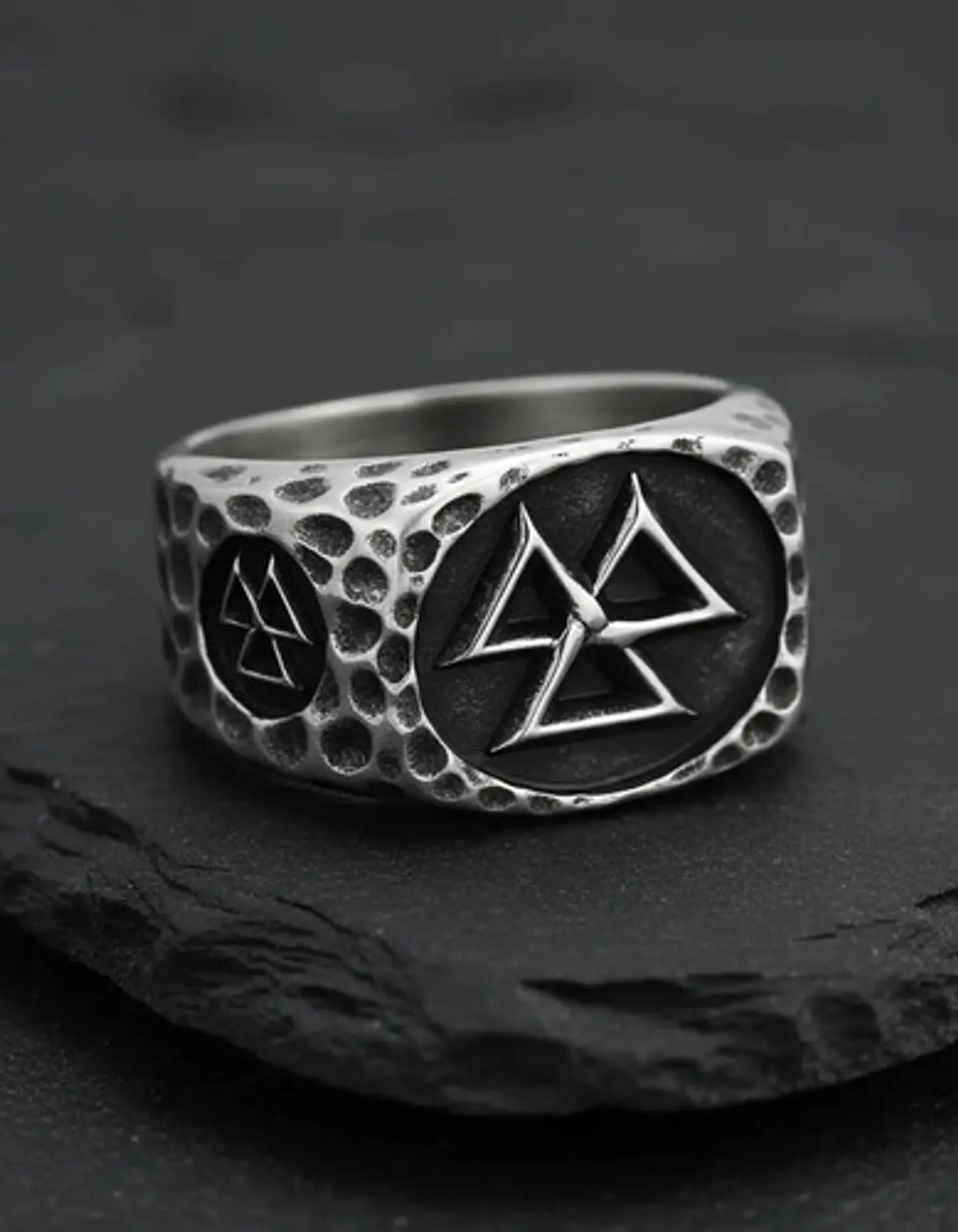 Anillo Vikingo De Acero Para Hombre Con Valknut Ægishjálmur 10