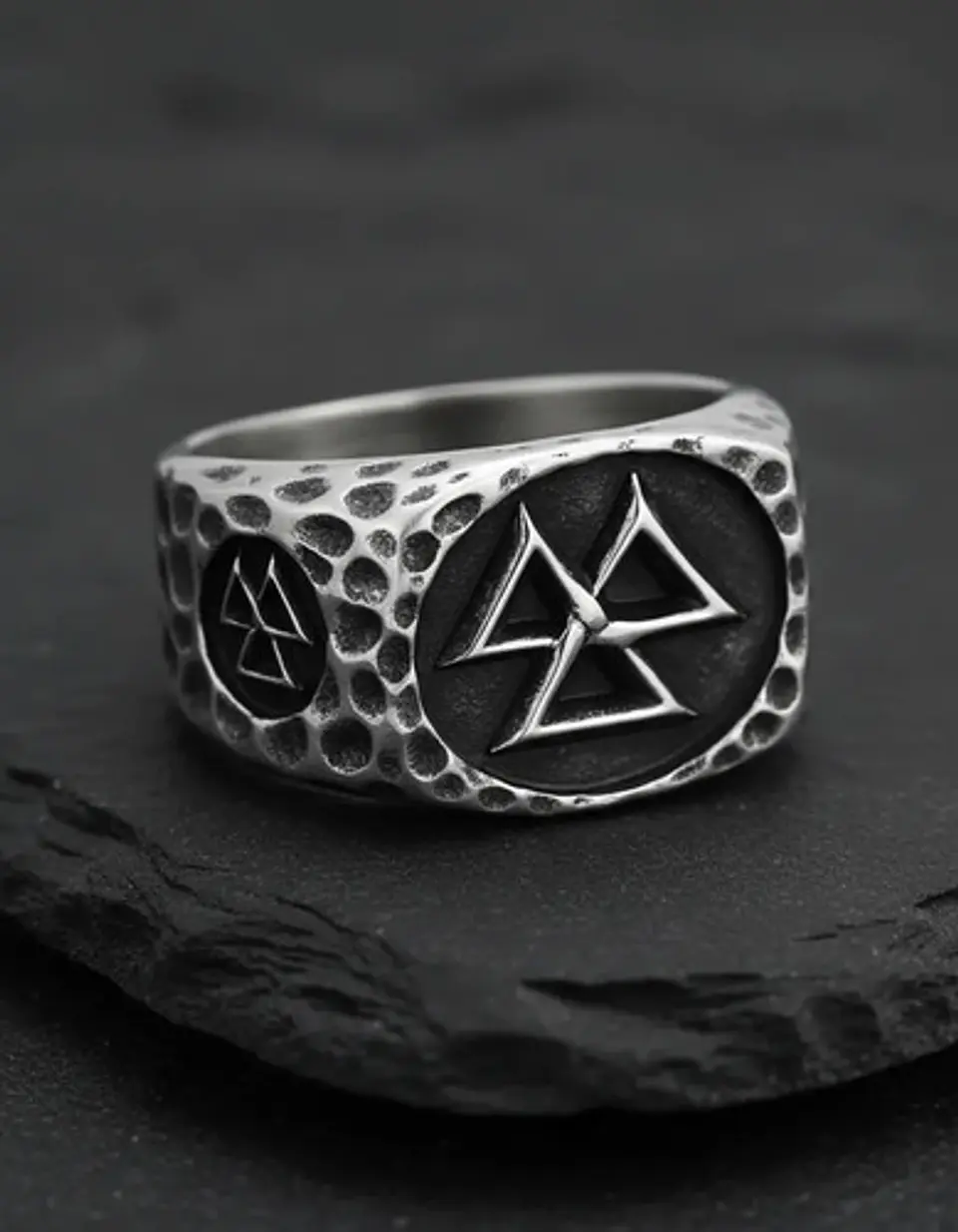 Anillo Vikingo De Acero Para Hombre Con Valknut Ægishjálmur 10