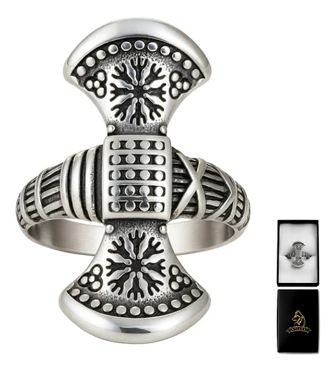 Anillo Para Hombres Vikingo De Acero Color Plata Halo Hacha