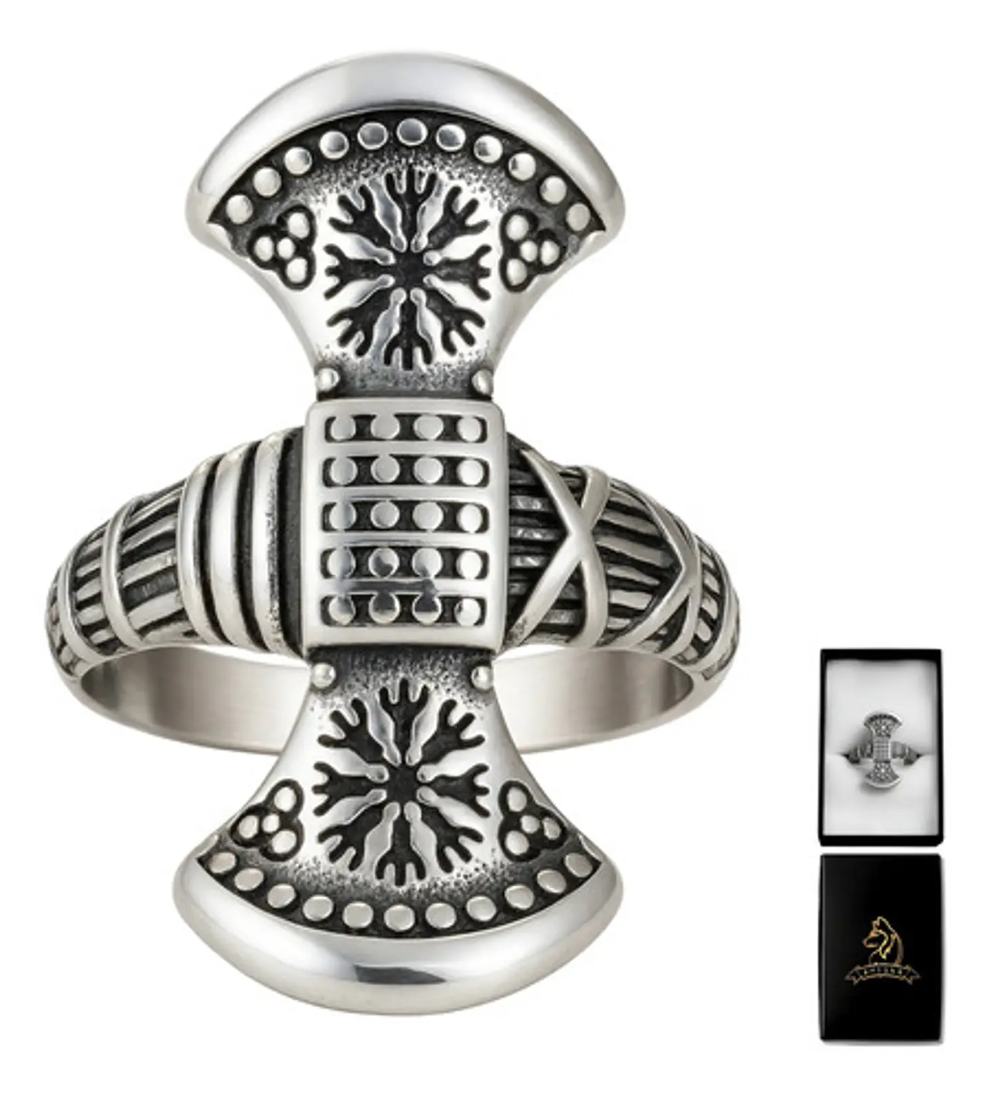 Anillo Para Hombres Vikingo De Acero Color Plata Halo Hacha 1