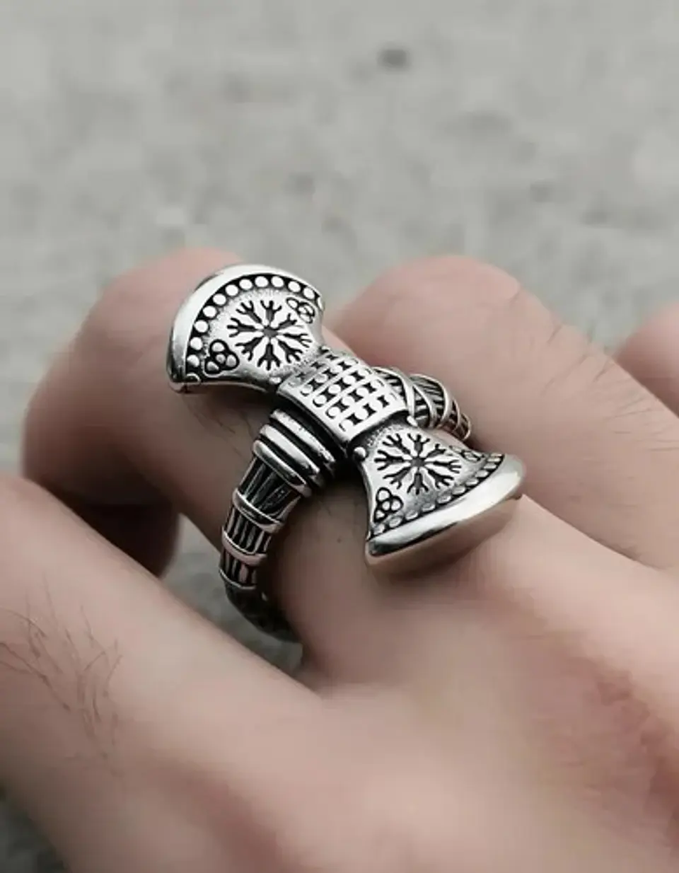Anillo Para Hombres Vikingo De Acero Color Plata Halo Hacha 2