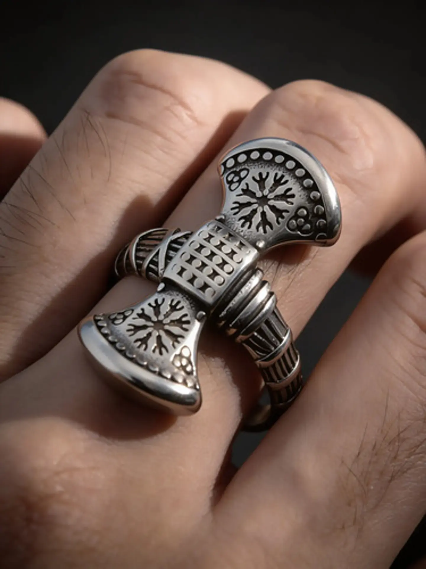 Anillo Para Hombres Vikingo De Acero Color Plata Halo Hacha 3