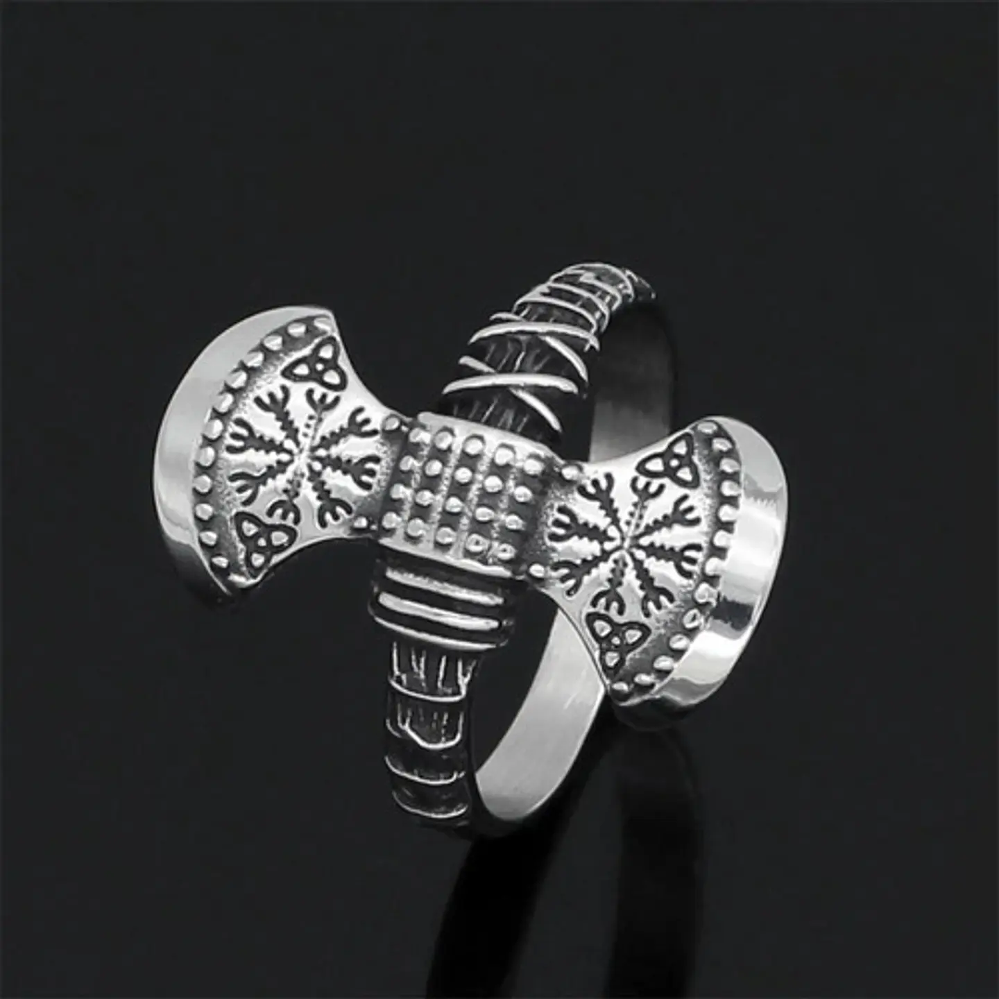 Anillo Para Hombres Vikingo De Acero Color Plata Halo Hacha 8