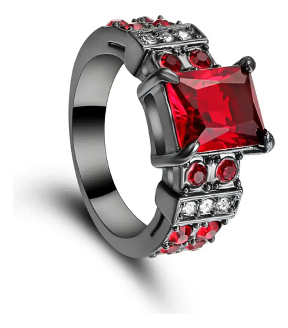 Anillo Negro Vintage Moderno Para Mujeres Piedras Cz Lujo 1