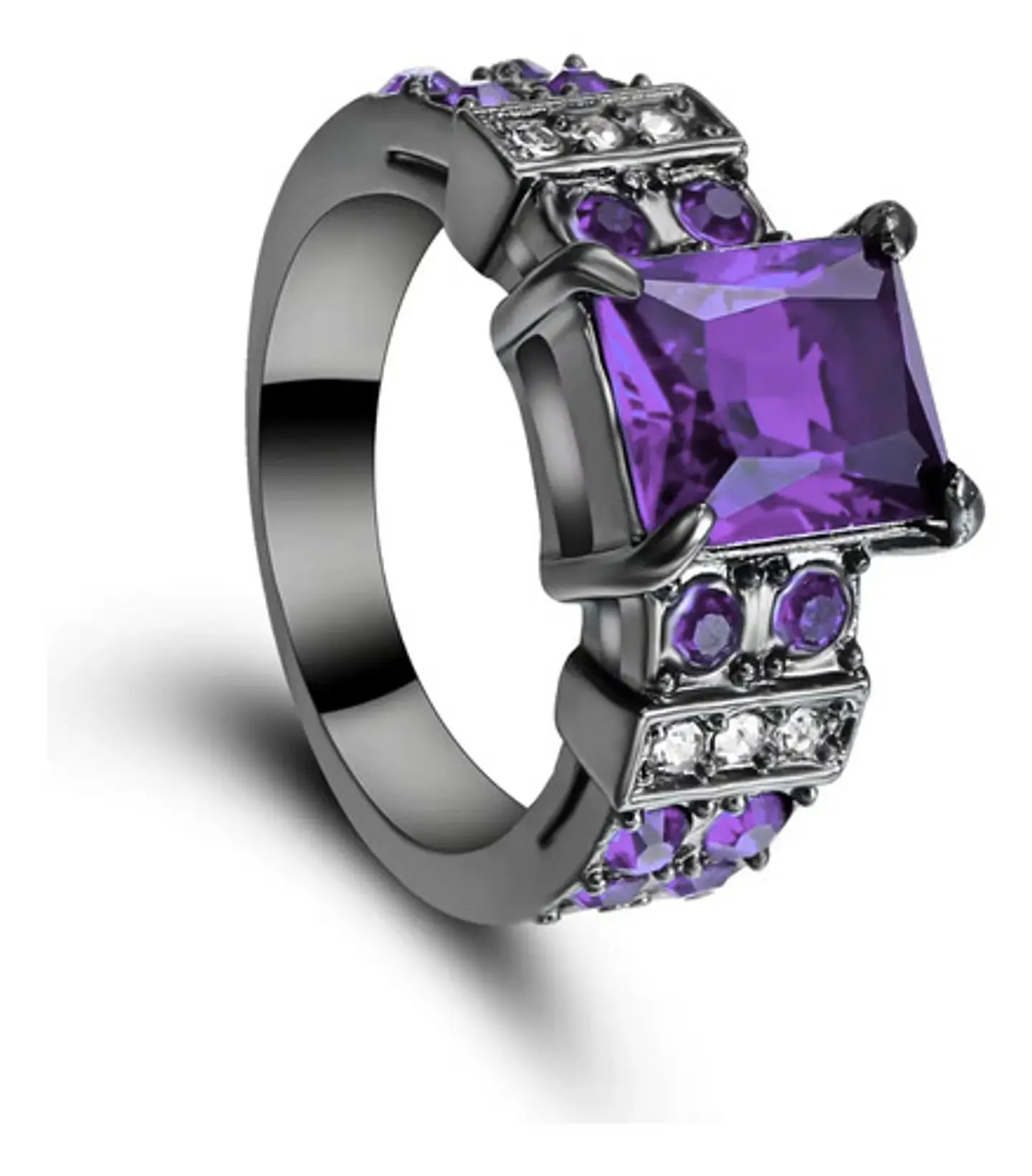Anillo Negro Vintage Moderno Para Mujeres Piedras Cz Lujo 8