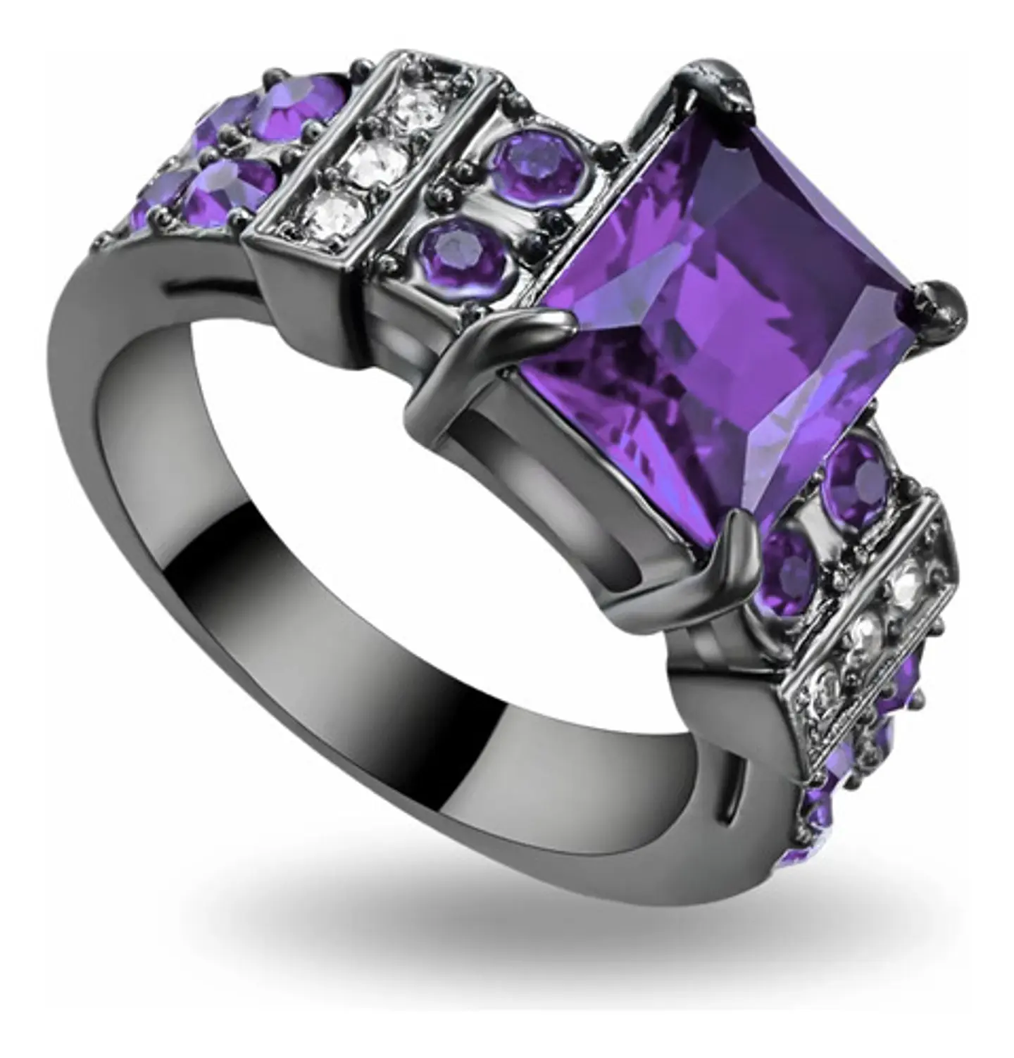 Anillo Negro Vintage Moderno Para Mujeres Piedras Cz Lujo 9