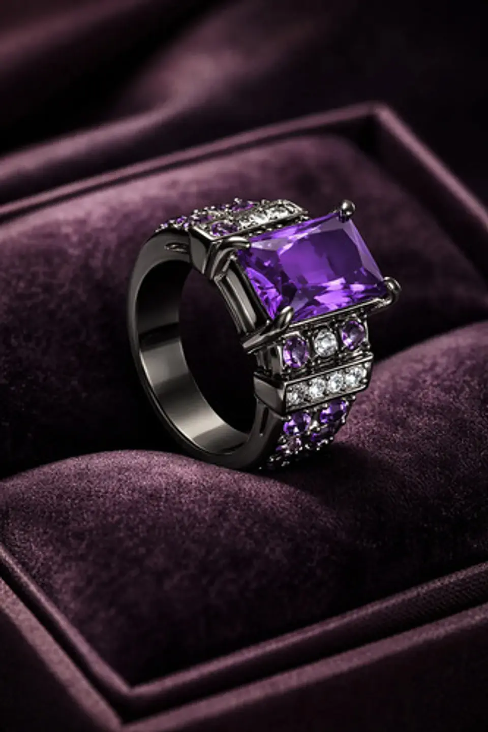 Anillo Negro Vintage Moderno Para Mujeres Piedras Cz Lujo 12