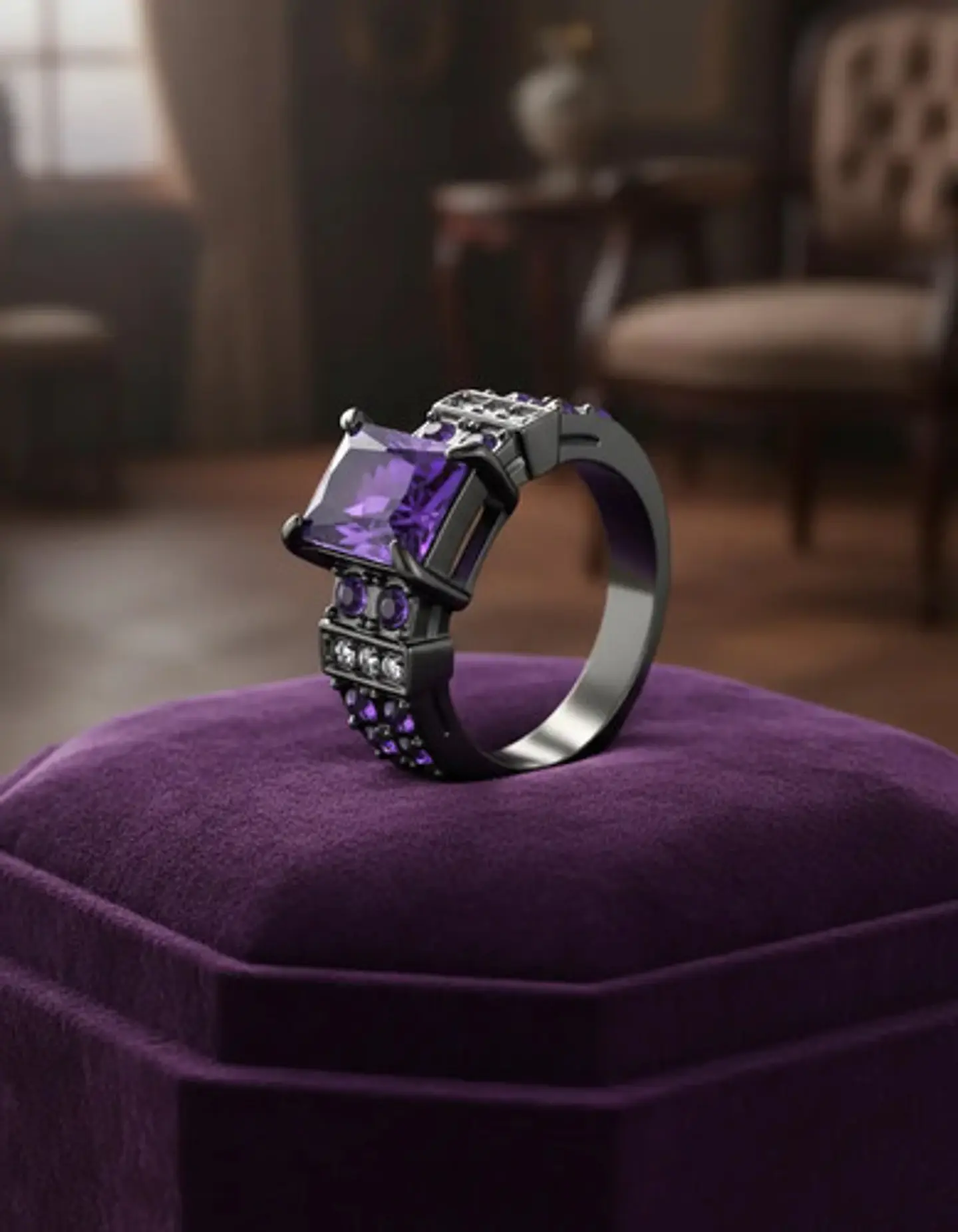 Anillo Negro Vintage Moderno Para Mujeres Piedras Cz Lujo 13