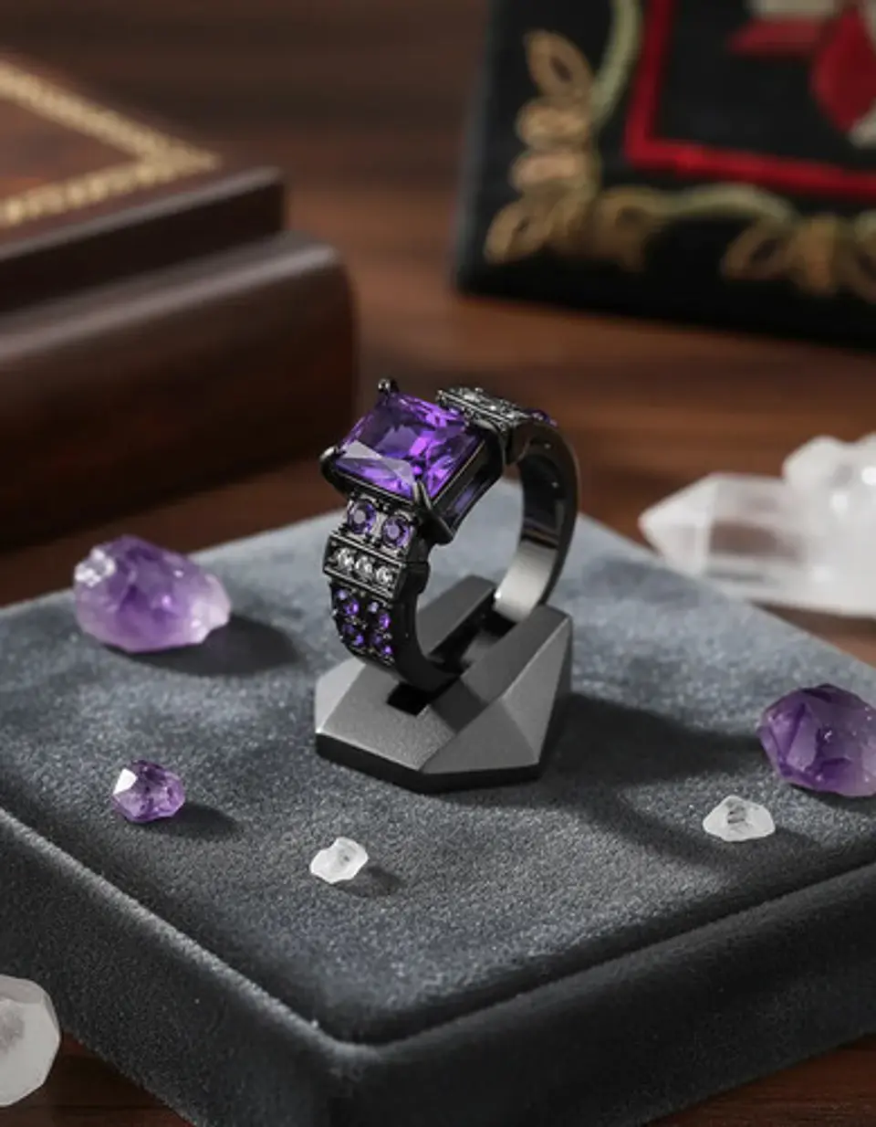 Anillo Negro Vintage Moderno Para Mujeres Piedras Cz Lujo 14