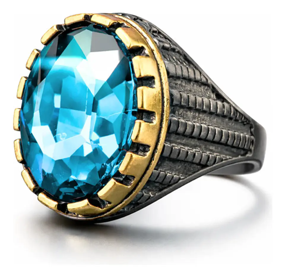 Anillo Moderno Para Hombre Y Mujer Con Piedra Azul Turquesa 2