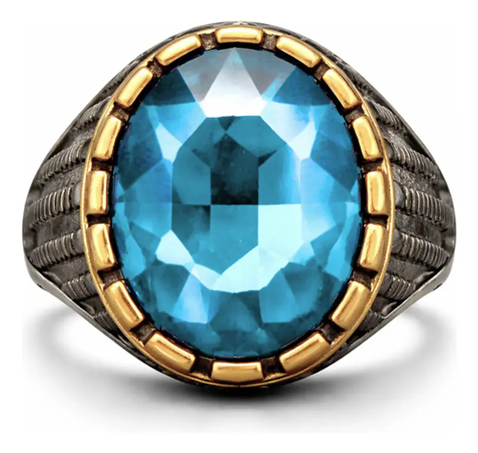 Anillo Moderno Para Hombre Y Mujer Con Piedra Azul Turquesa 4