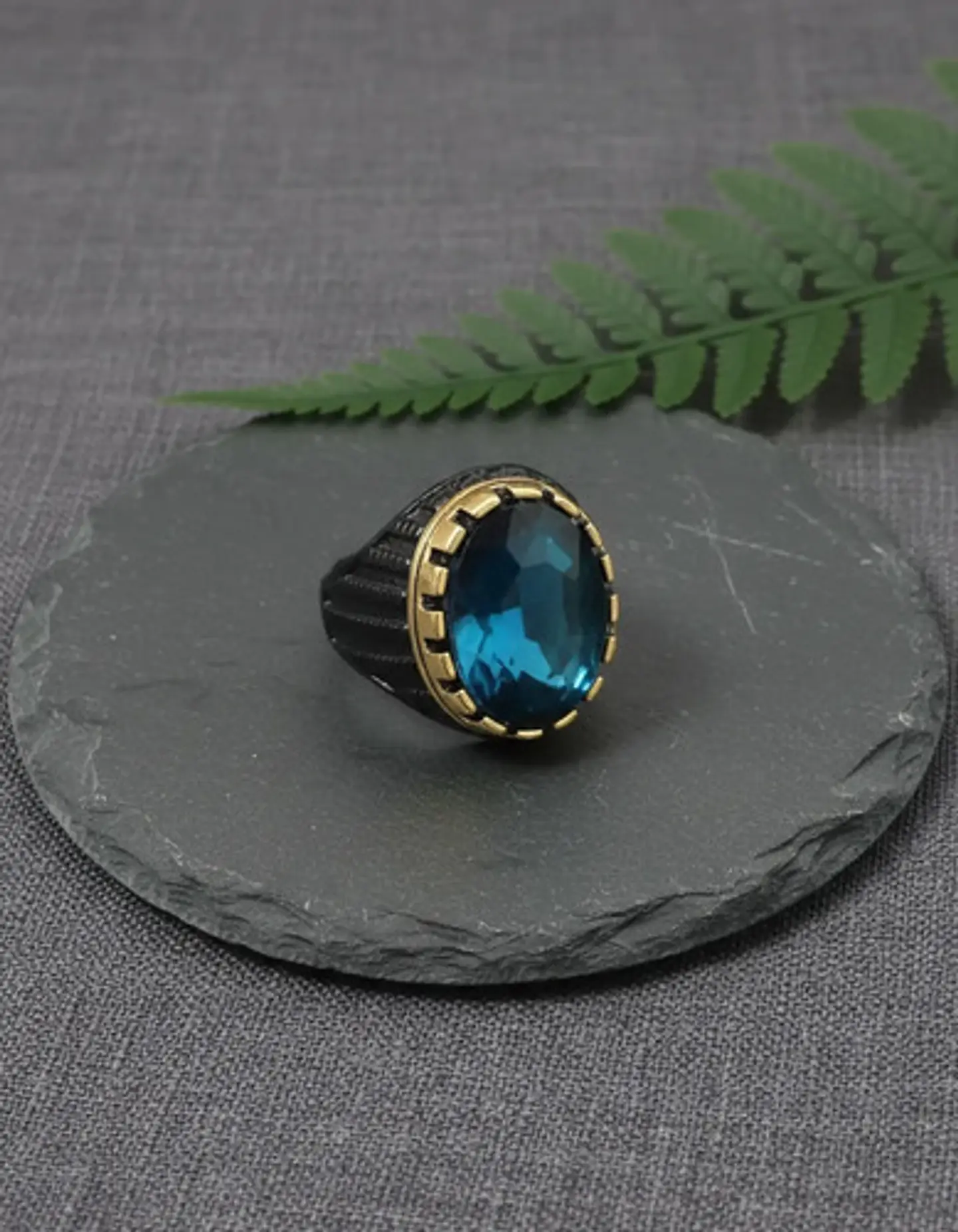 Anillo Moderno Para Hombre Y Mujer Con Piedra Azul Turquesa 5