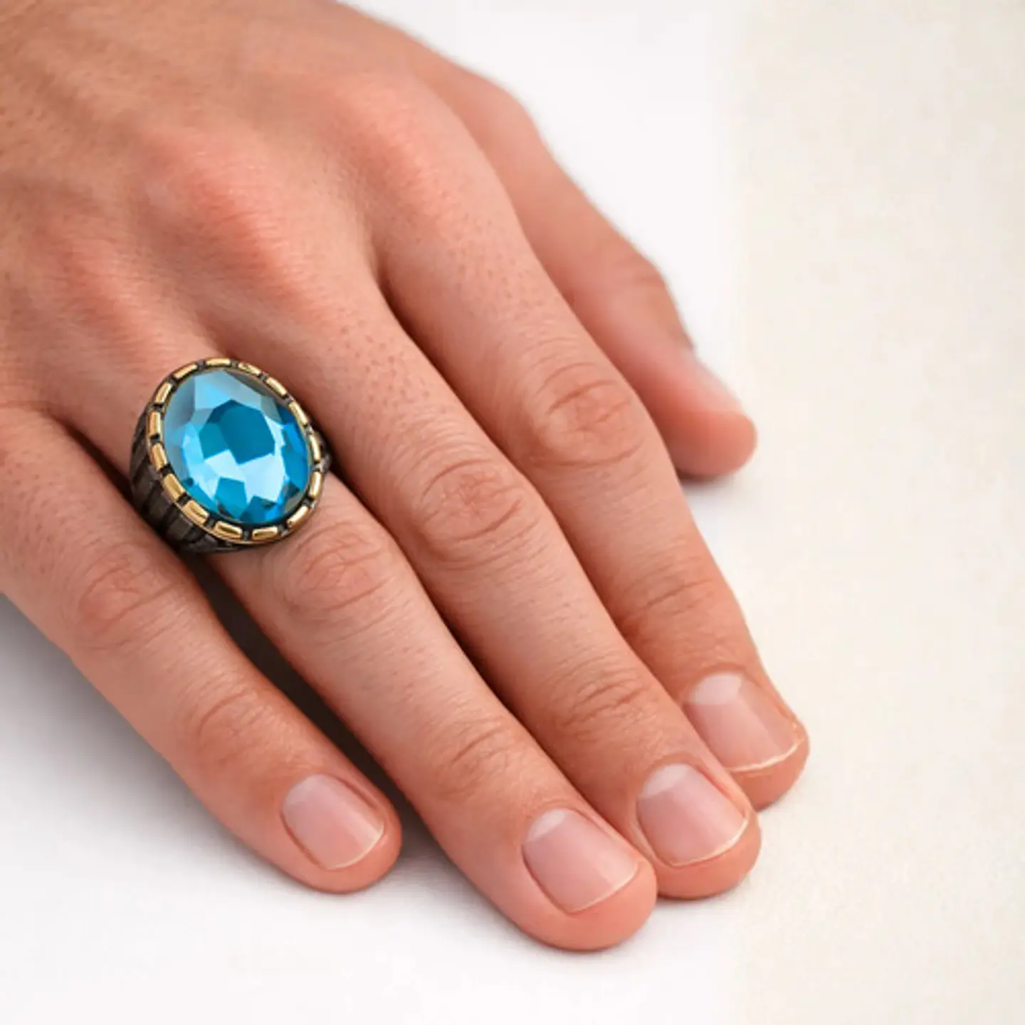 Anillo Moderno Para Hombre Y Mujer Con Piedra Azul Turquesa 7