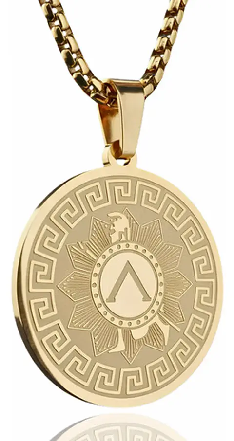 Collar De Acero Para Hombres Dije Medalla Espartano Guerrero