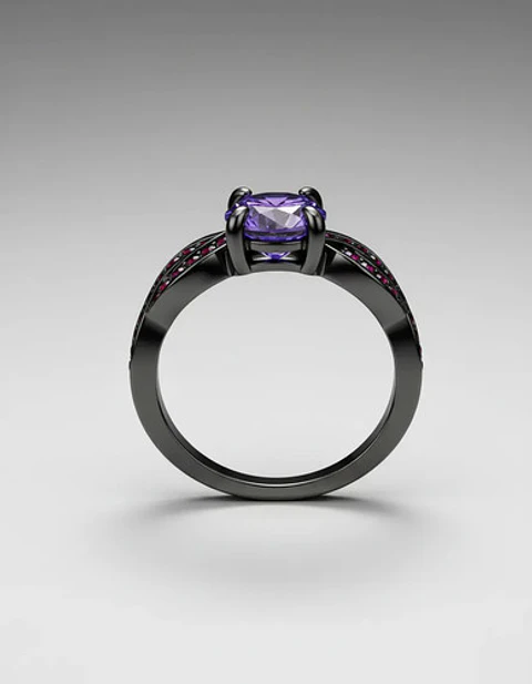 Anillo Moderno Negro Para Mujeres Elegante Cz Corte Redondo
