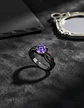 Anillo Moderno Negro Para Mujeres Elegante Cz Corte Redondo - Miniatura 7