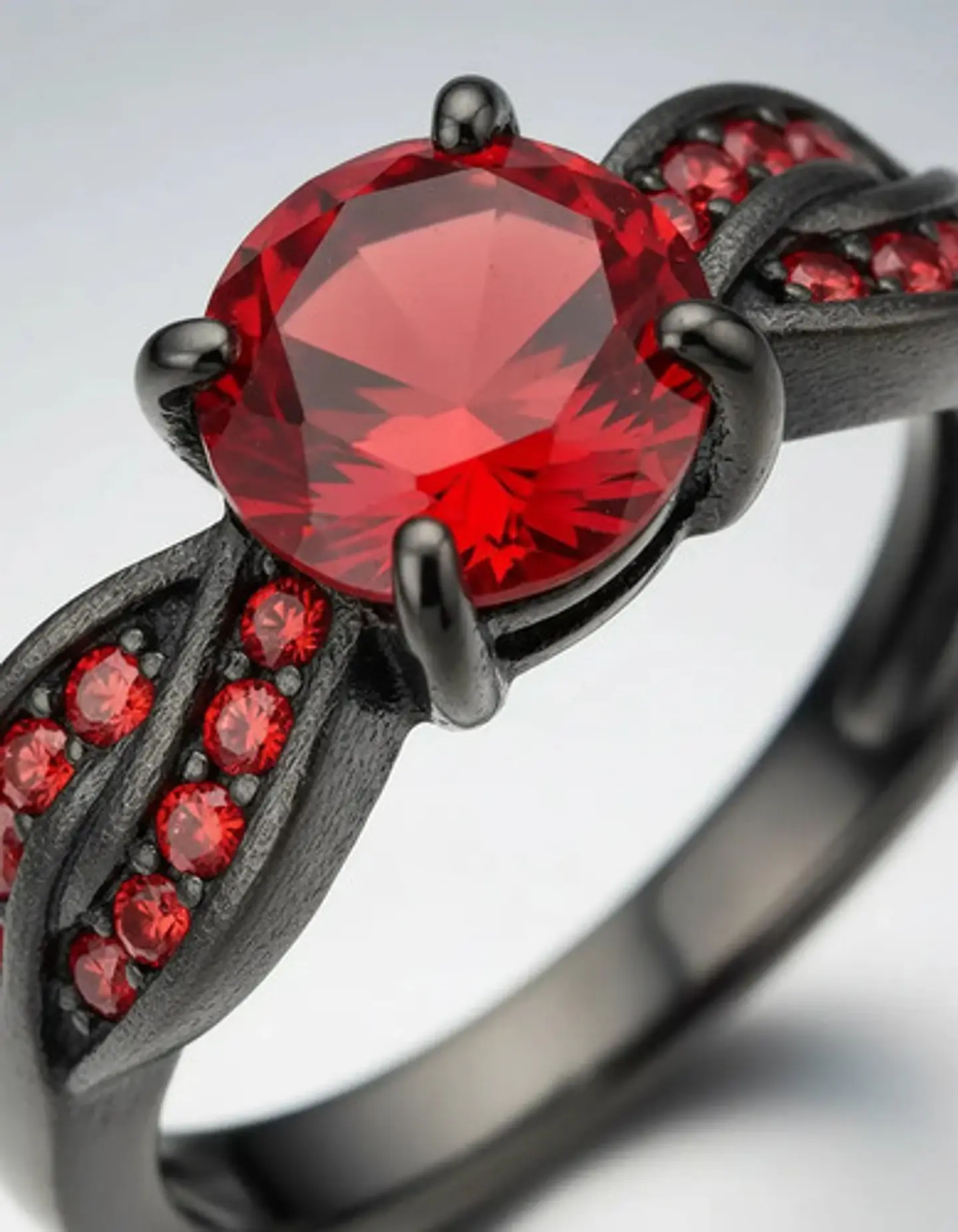 Anillo Moderno Negro Para Mujeres Elegante Cz Corte Redondo 10