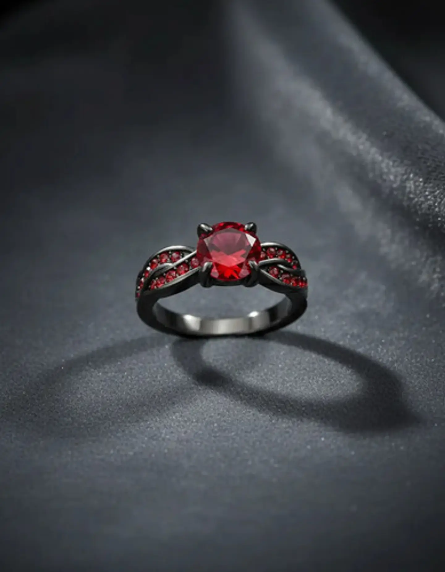 Anillo Moderno Negro Para Mujeres Elegante Cz Corte Redondo 11