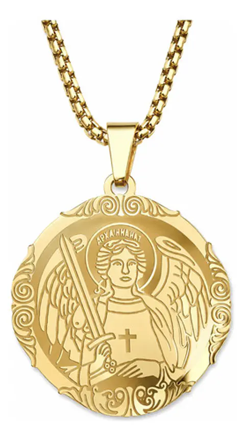 Collar Acero Para Hombre Y Mujer Dije Saint Michael Arcángel