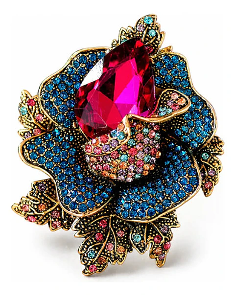 Broche De Alfiler Para Mujeres Flor Vintage Con Piedras Cz