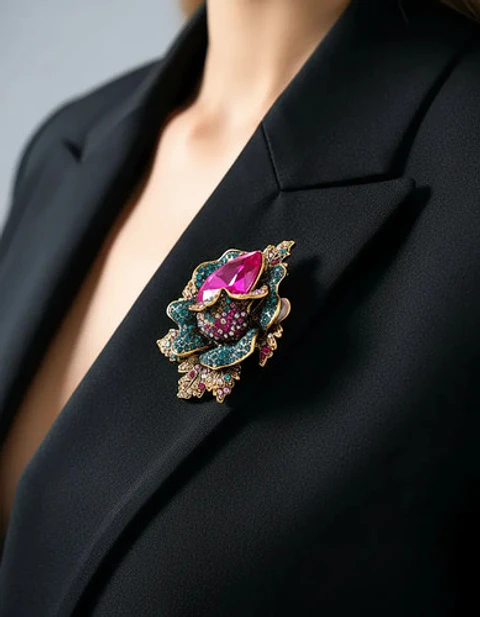 Broche De Alfiler Para Mujeres Flor Vintage Con Piedras Cz