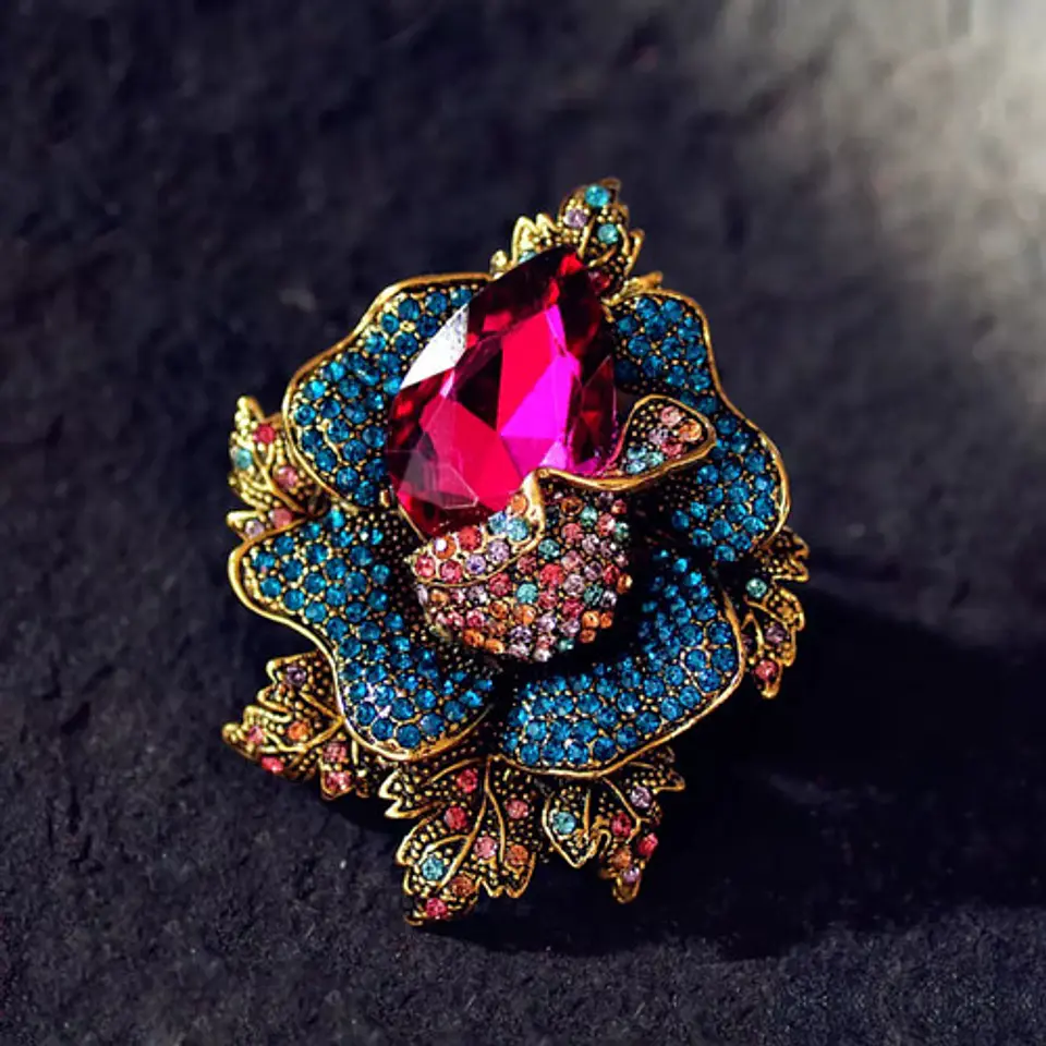 Broche De Alfiler Para Mujeres Flor Vintage Con Piedras Cz 8