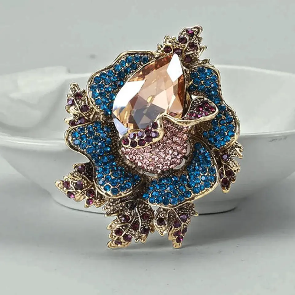 Broche De Alfiler Para Mujeres Flor Vintage Con Piedras Cz 17