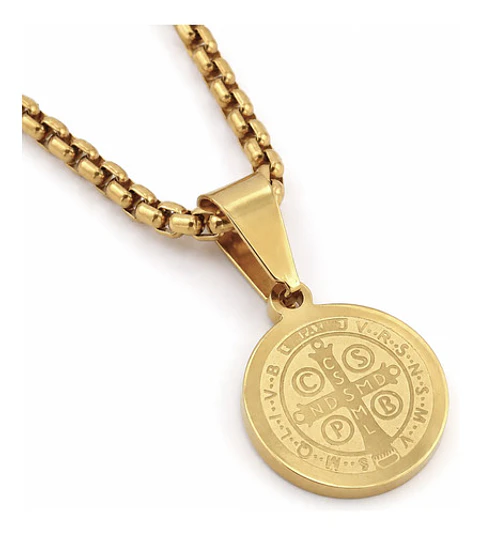 Collar De Acero Para Hombre Y Mujer Dije Medalla San Benito