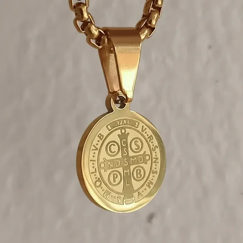 Collar De Acero Para Hombre Y Mujer Dije Medalla San Benito