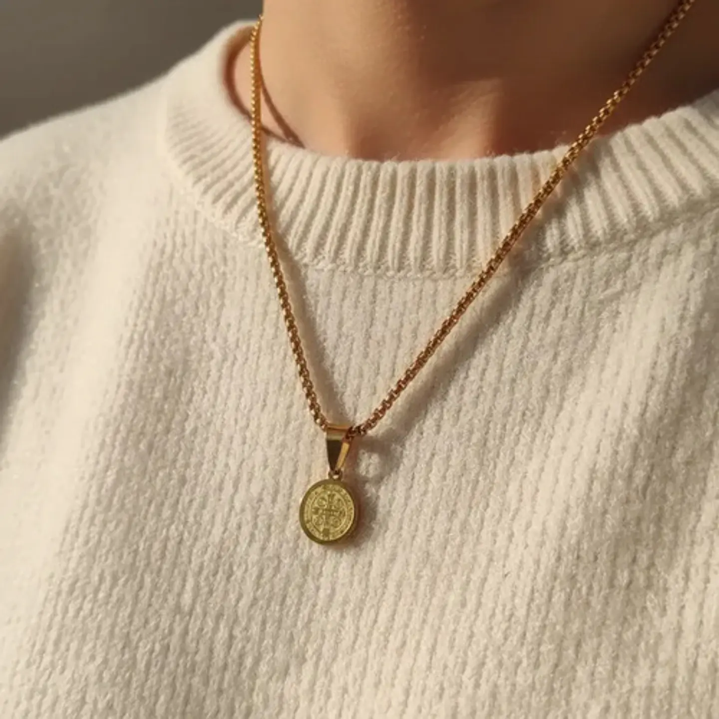 Collar De Acero Para Hombre Y Mujer Dije Medalla San Benito 3
