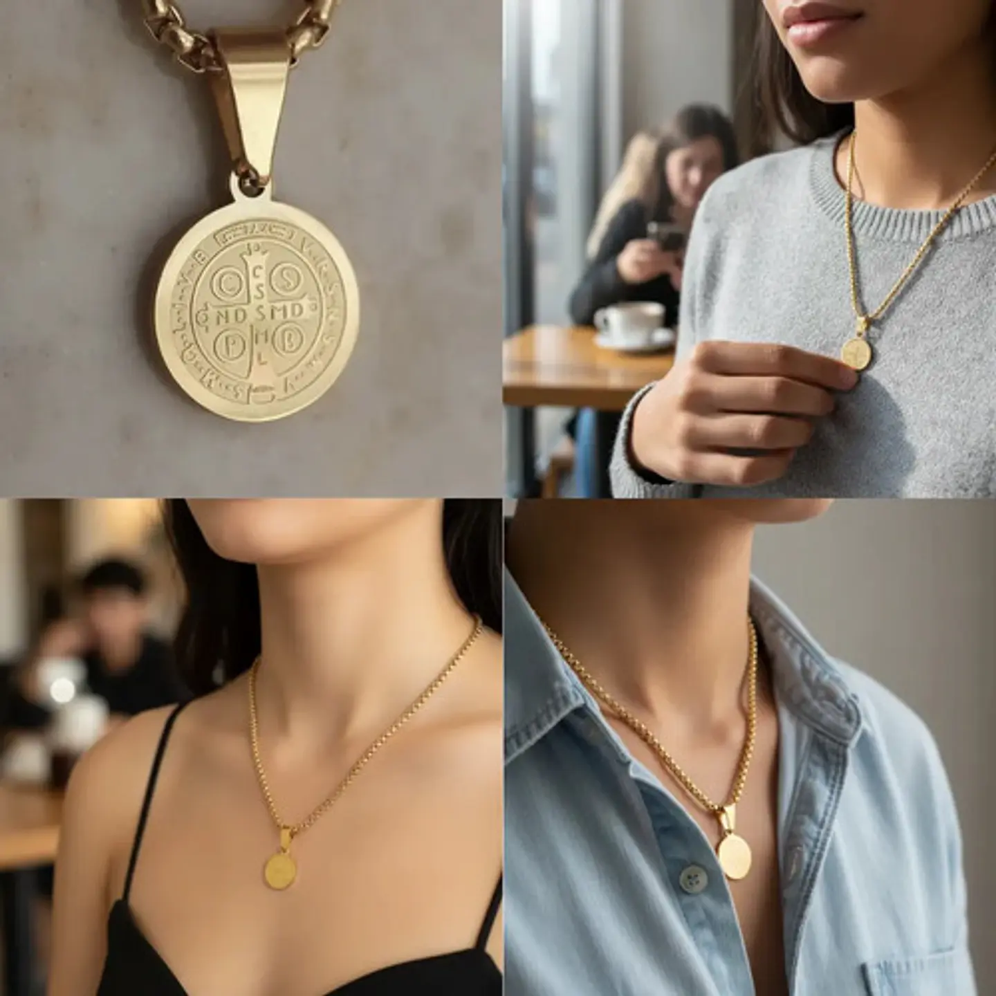 Collar De Acero Para Hombre Y Mujer Dije Medalla San Benito 10